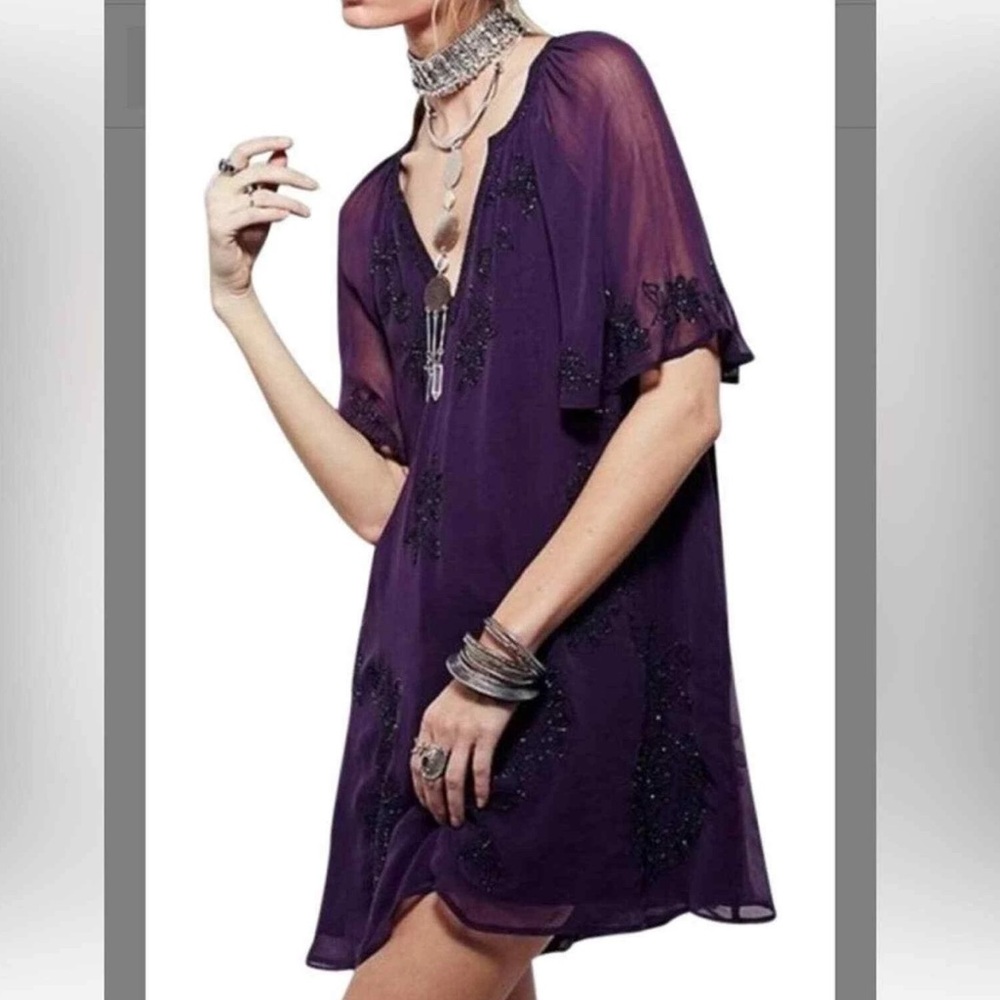 Free People purple embroidered dress